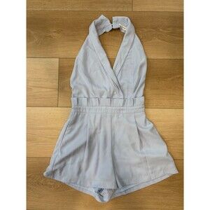 Idem ditto Romper Size S Periwinkle Blue Halter Neck Deep V Playsuit Ruched Wais